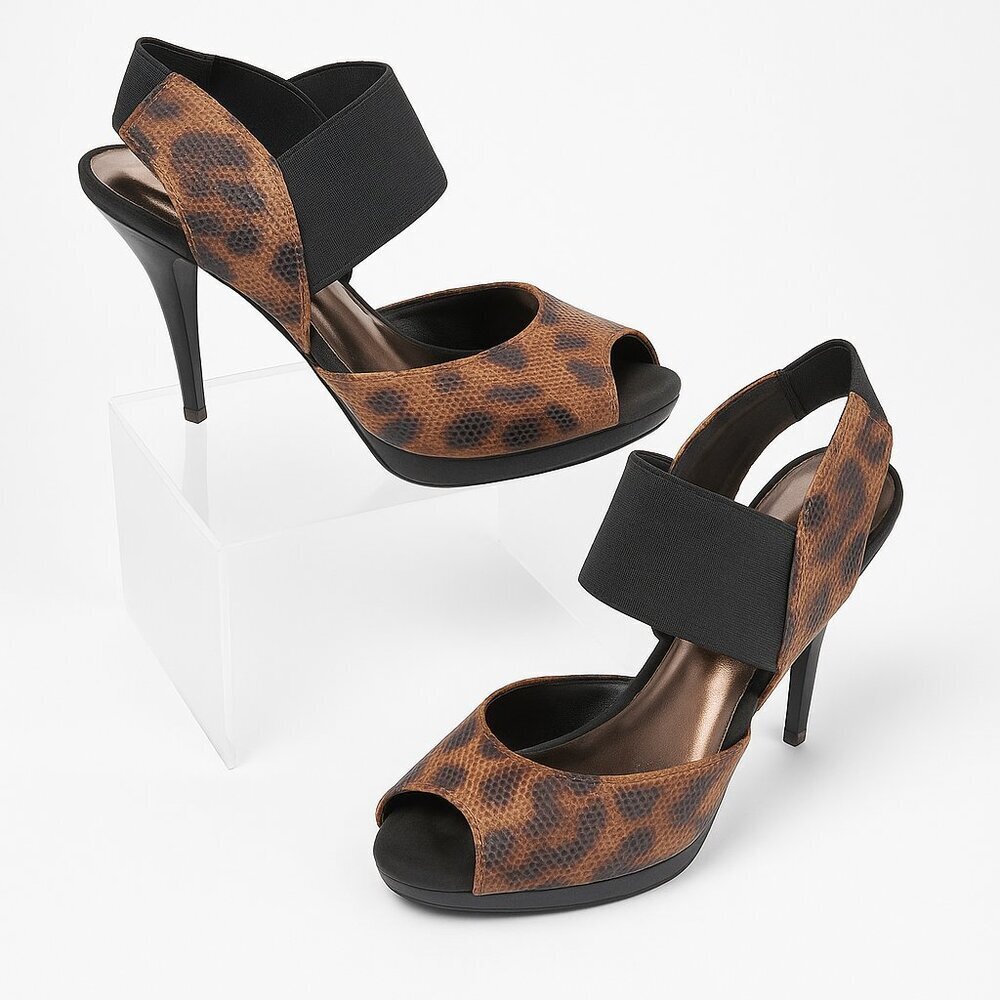 Simply Vera Vera Wang Debbie Leopard Print Peep-Toe Elastic Band Stiletto Heels